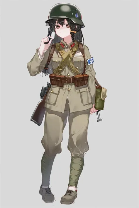 a woman in a uniform with a gun and a hat