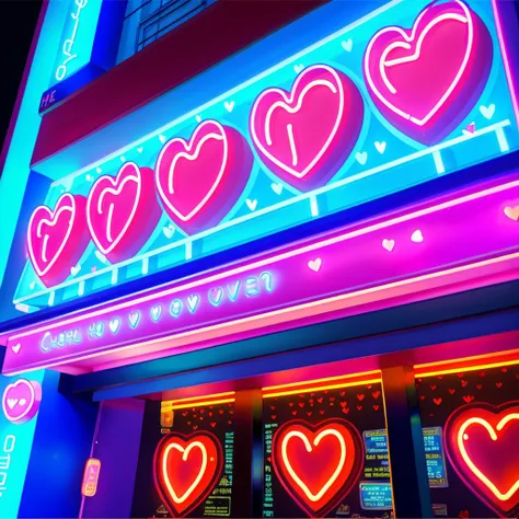 neon signs of a casino with hearts on the front