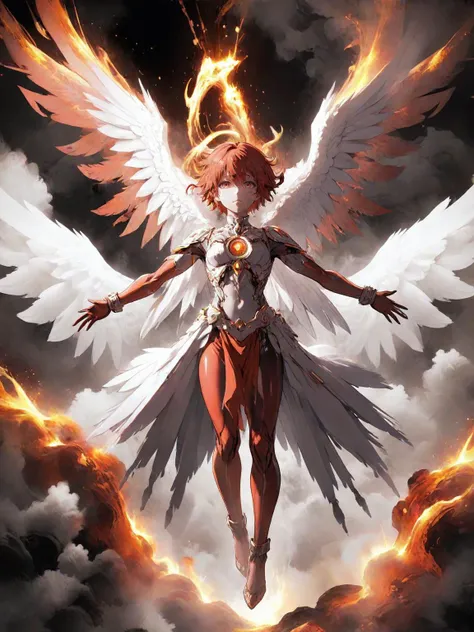 a woman with white wings and a halo above her head