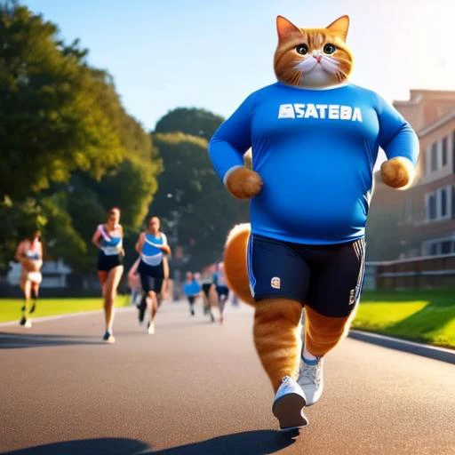 fat cat in sportswear running,male