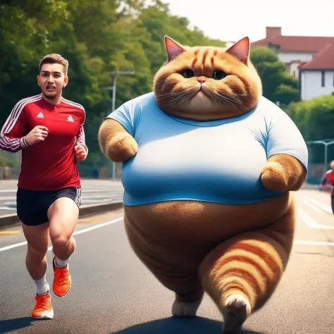 fat cat in sportswear running,male