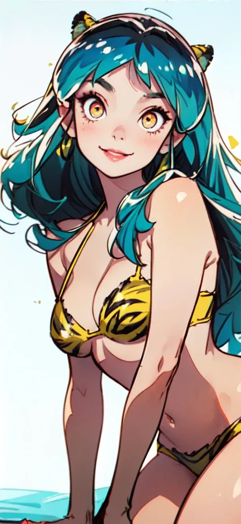 [(white background:1.5),::5]
 <lora:lumFromUruseiYatsura_v10:0.2> <lora:lumUruseiYatsura_10:0.5>(lum:1.3)(Tiger print bikini)(lum Angle:1.2),1 girl,Delicate face, delicate eyes, yellow eyes, smile,Blush in the face