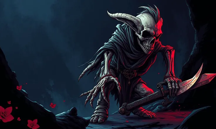 Glitchcore Art Style, retro game art pixel-art. In a medieval setting.
A skeletal kobold, wrapped in tattered rags, its bones rattling as it shuffles through the darkness, clutching a rusty dagger.
dynamic, dramatic, (vibrant:1.2), (vibrant colors:1.3), me...