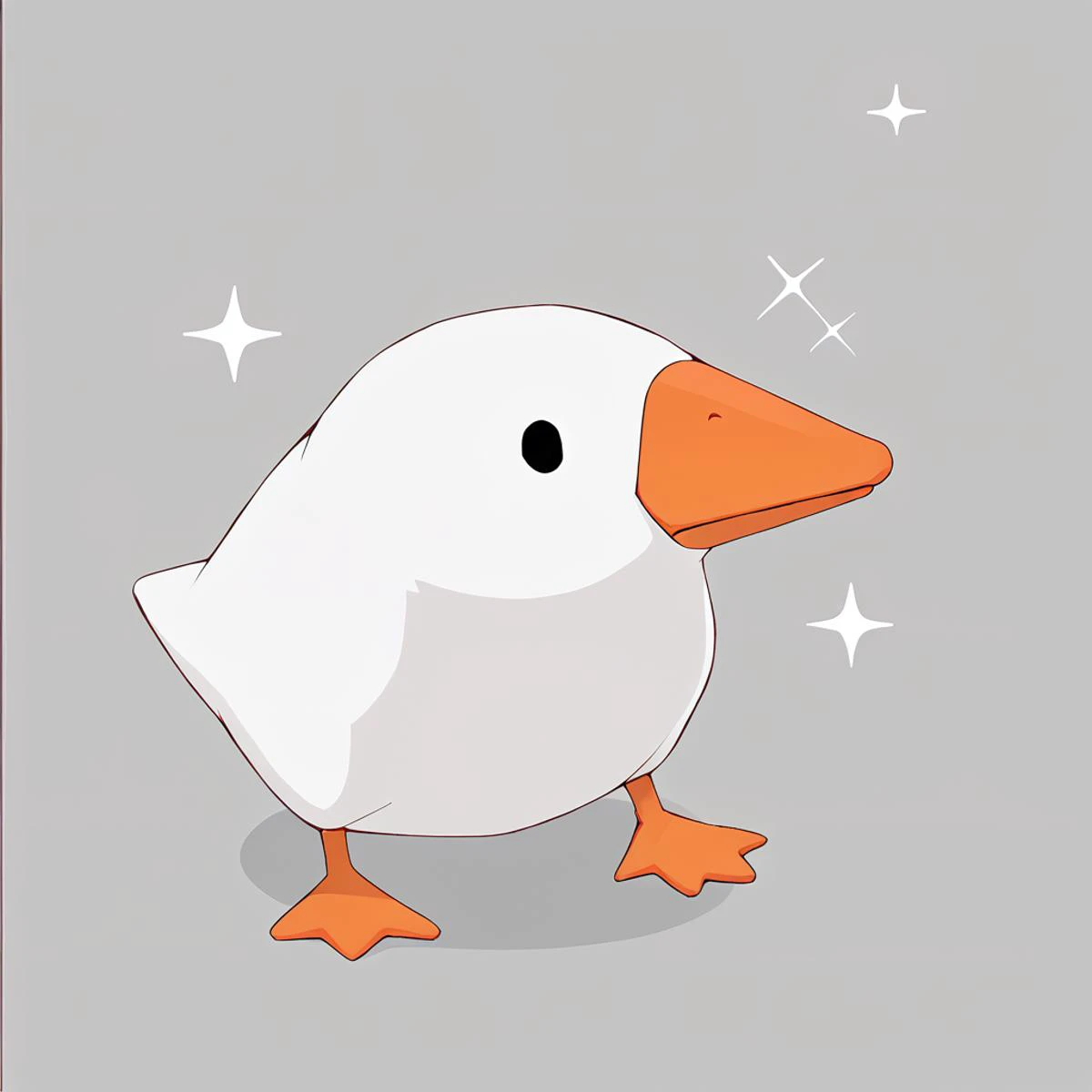 cartoon white bird with orange beak and feet standing on a gray surface