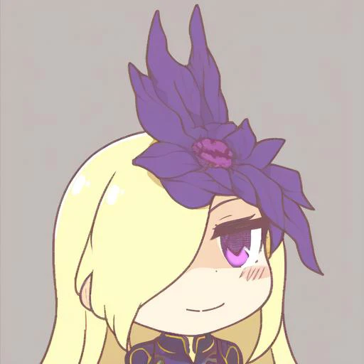 <lora:Ikiyouz-NAI-LyCORIS-512px:0.6>
1girl, solo, simple_background, chibi,  (blonde)(very long)(hair over one eye) hair, purple eyes, 
Calm, Slight smile