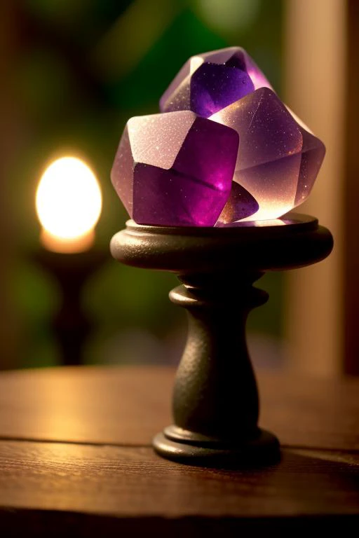 an concept art of alchemic element - Fluorite: A multicolored gemstone with a range of vibrant hues, often found in purple, green, and blue. The subject stands proudly as the center of attention, bathed in the tender glow. The light plays with shadows, cre...