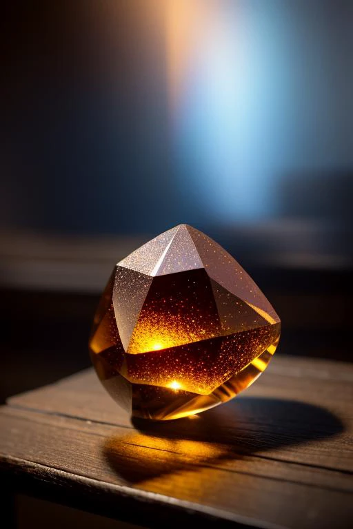 a close up of a crystal on a wooden surface