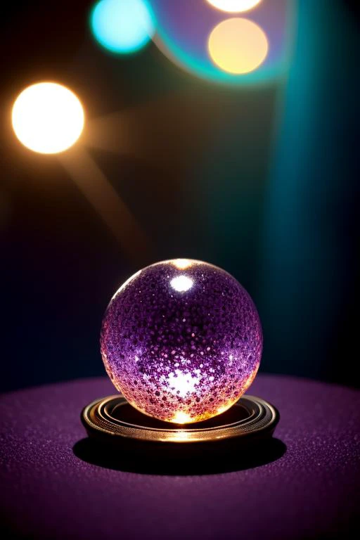 a close up of a crystal ball on a plate on a table