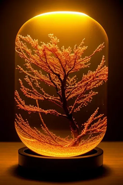 a close up of a glass vase with a tree inside of it