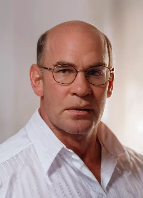 arafed man in a white shirt and glasses looking at the camera