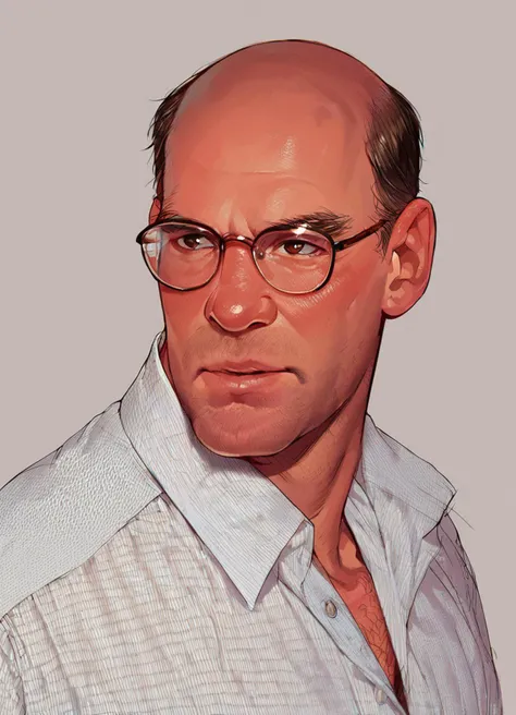 a close up of a man with glasses and a shirt