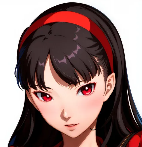 yukiko, 1girl, solo, school uniform, serafuku, skirt, masterpiece, masterpiece, best quality, beautiful, confident expression, (persona 4:0.5), red uniform, fingers