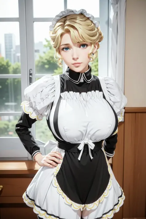 (Night:1.7), Japan, Tokyo, CityView, Before Window,
Standing at attention,
a white and yellow dress on her shoulders,
(Black_pantyhose), maid_apron, maid_headdress, maid_LONG_Skirt, gloves,
<lora:Maria_Victorian_Maid-KK77-V1:0.7>,
blonde hair, short hair, ...