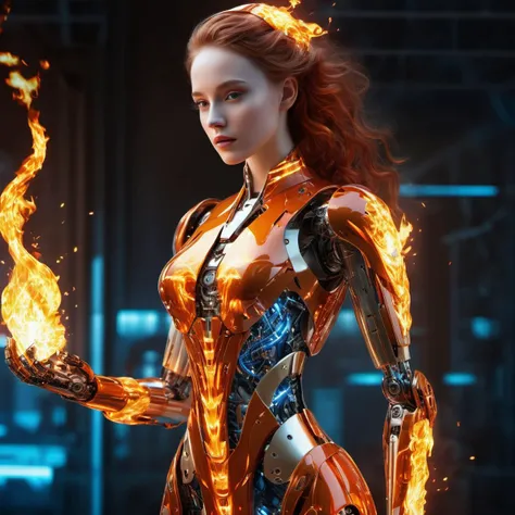 (Masterpiece, high quality, best quality, official art, beauty and aesthetics:1.2),(fire element:1.1),composed of fire elements,<lora:xl-shanbailing-1003fire-000010:0.9>,(1girl: robot),,highly realistic,graceful poses,transparency,Sci-fi light effects,(Ill...