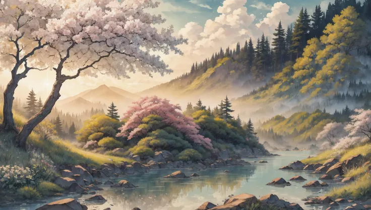 ((masterpiece:1.4,best quality)), cloud, outdoors, forest, spring glade, scenery, sky,
sunbeam, high detail, abundant, 8k, green,tree, high detail, wallpaper,
<lora:ink-0.1-3-b28-bf16-D128-A1-1-ep64-768-DAdaptation-cosine:0.8>, water, ink