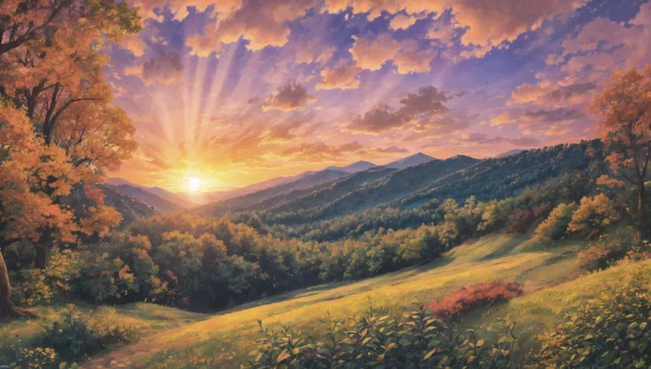 ((masterpiece:1.4,best quality)), cloud, outdoors, forest, (mountains), autumn glade, scenery, sky,
(sunset:1.4), sunbeam, high detail, abundant, 8k, green,tree, high detail, wallpaper,
<lora:forest:1>