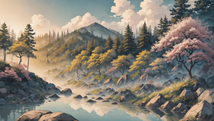 ((masterpiece:1.4,best quality)), cloud, outdoors, forest, spring glade, scenery, sky,
sunbeam, high detail, abundant, 8k, green,tree, high detail, wallpaper,
<lora:ink-0.1-3-b28-bf16-D128-A1-1-ep64-768-DAdaptation-cosine:0.8>, water, ink