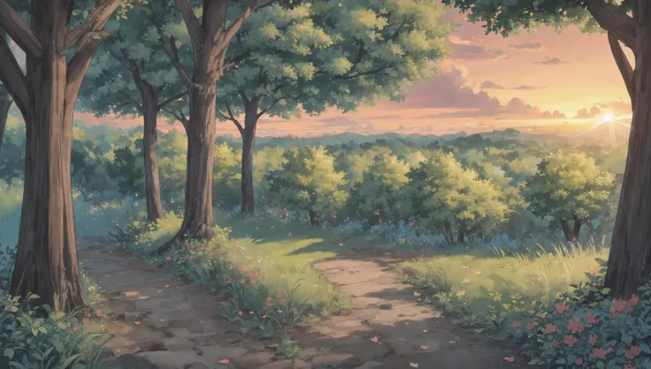 ((masterpiece:1.4,best quality)), cloud, outdoors, forest, spring glade, scenery, sky,
(sunrise:1.4), sunbeam, high detail, abundant, 8k, green,tree, high detail, wallpaper,
<lora:howlbgsv3:0.8>