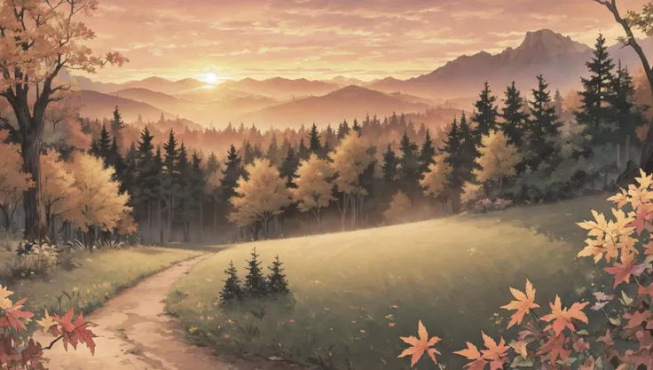 ((masterpiece:1.4,best quality)), cloud, outdoors, forest, (mountains), autumn glade, scenery, sky,
(sunset:1.4), sunbeam, high detail, abundant, 8k, green,tree, high detail, wallpaper,
<lora:PAseer的板绘与留白V1:0.8>