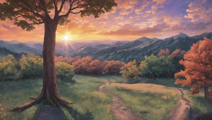 ((masterpiece:1.4,best quality)), cloud, outdoors, forest, (mountains), autumn glade, scenery, sky,
(sunset:1.4), sunbeam, high detail, abundant, 8k, green,tree, high detail, wallpaper,
<lora:forest:1>
