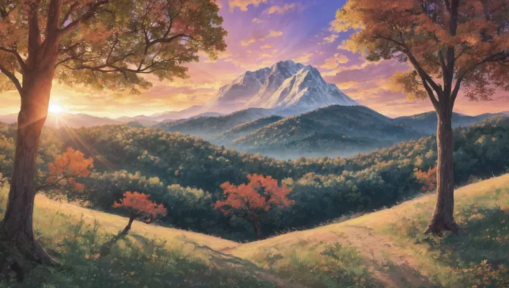 ((masterpiece:1.4,best quality)), cloud, outdoors, forest, (mountains), autumn glade, scenery, sky,
(sunset:1.4), sunbeam, high detail, abundant, 8k, green,tree, high detail, wallpaper,
<lora:forest:1>