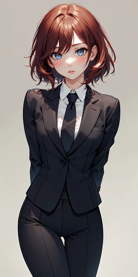 anime girl in a suit and tie posing for a picture