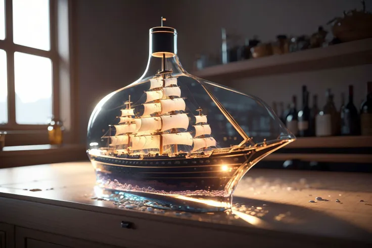 there is a ship in a bottle on a counter top