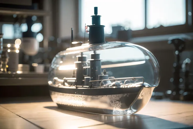 there is a small model ship in a glass container on a counter