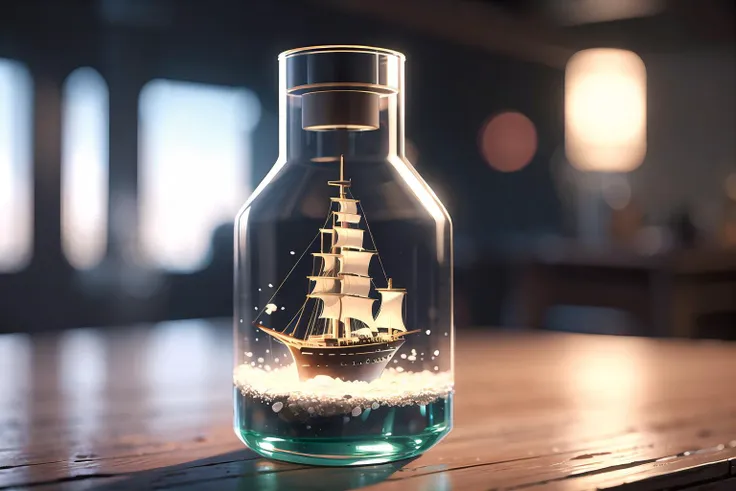 there is a glass bottle with a ship inside of it