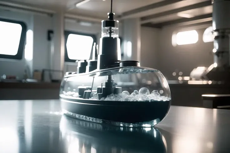 there is a glass vase with a ship inside of it