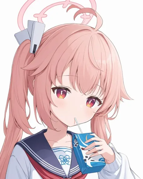 anime girl with pink hair drinking from a cup