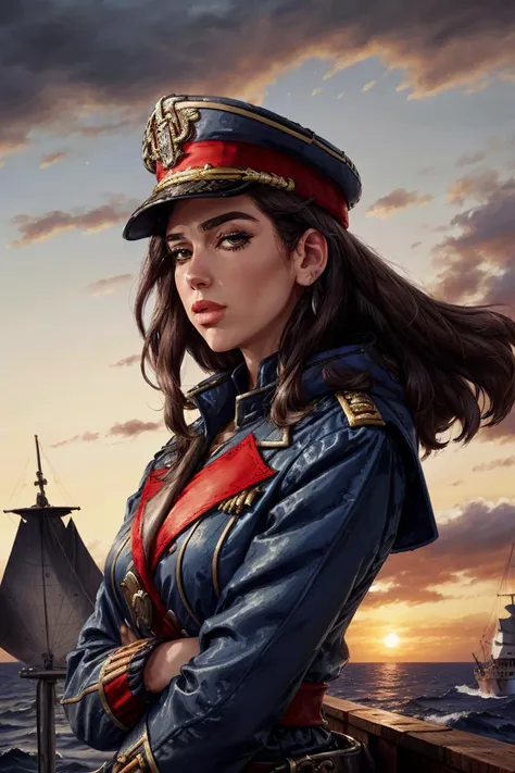 a woman in a military uniform standing on a boat