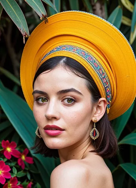 portrait of sks woman in Marrakech, at the vibrant Jardin Majorelle, by Flora Borsi, style by Flora Borsi, bold, bright colours, ((Flora Borsi)), by Henri Cartier-Bresson, <lora:lora-small-lucy-hale-v1:1>