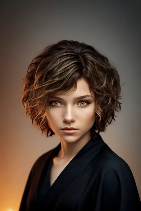 headshot photo of AlexandraLenarchyk <lora:AlexandraLenarchyk_v1:.9>, focus on face, wearing a mage robe , her hair is styled as choppy bob hair,