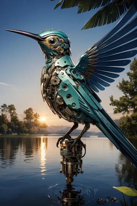 ((masterpiece)), ((best quality)), 8k, high detailed, ultra-detailed, A mechanical bird, harmoniously integrated into the beauty of nature, capturing the balance between technology and the environment, mechanical bird, ((nature)), ((harmonious integration)...