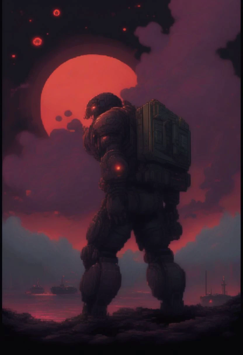 a man with a large backpack standing in front of a full moon