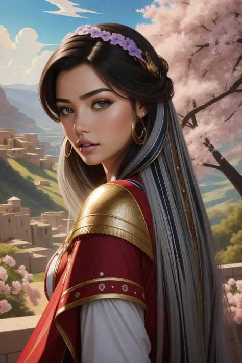 1girl, fantasy Painting, French blossoms and hillside, stylized, shoulder-level shot of a stocky traditional New Wave Gunner (Mother:1.3) , the Gunner is very Bombacore and Extreme, she is holding a First aid kit, ð¥º, she is feeling very melancholy, lips...