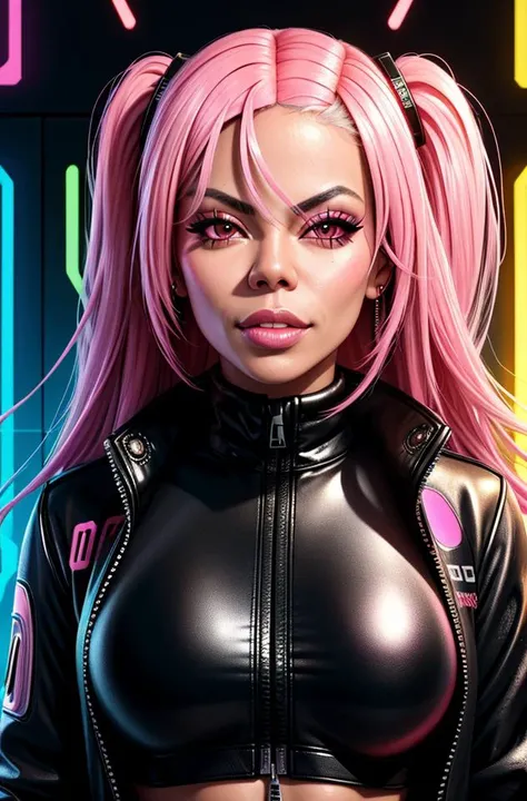 ((sfw)), photograph of DEN_luna_star, ((face and [bust] portrait)) of a naturally beautiful and stunning cyberpunk hacker babe, wearing a (detailed) and [colorful] jacket, (natural skin texture, highly detailed face and eyes), cyberpunk, candycore, best qu...