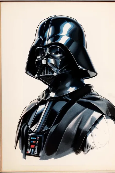 a painting of darth vader in a helmet with a remote control