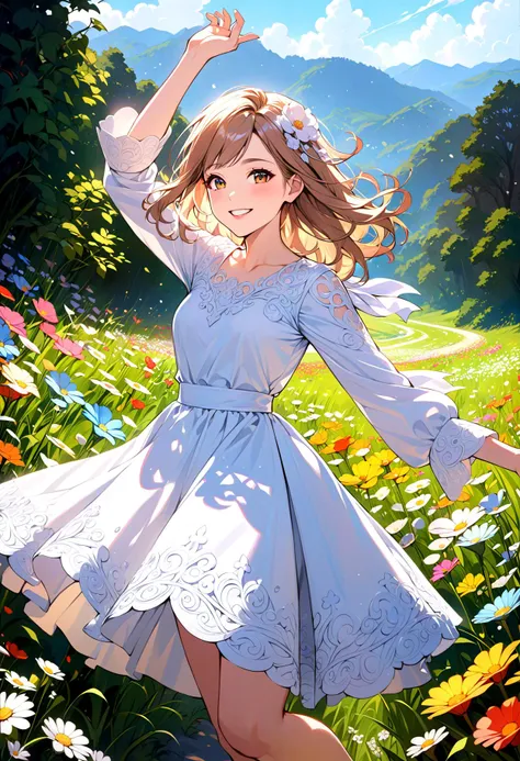 anime girl in a field of flowers