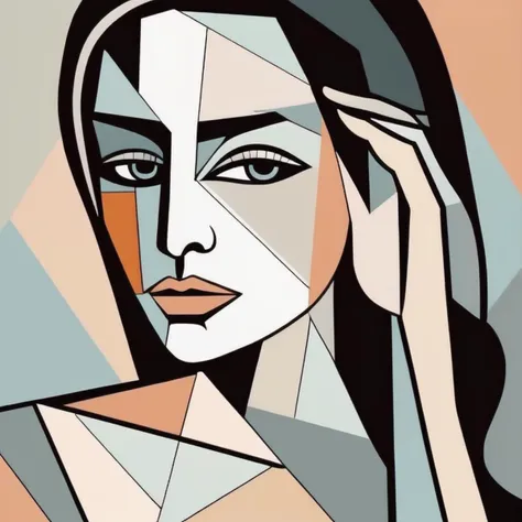 a close up of a woman with a geometric face and a diamond