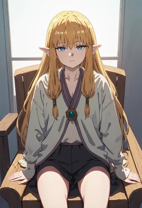 (safe:1.10), best quality, masterpiece, highres, solo, (serie_sousounofrieren:1.10), sitting, sitting on chair, chair, cowboy shot, looking at viewer, anime_style, 26 <lora:serie_sousounofrieren:0.80>