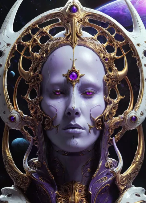 purple Alien God face, Space Station background, Scince Fiction, Cross, horns, GHTEN,  <lora:derv-GHTEN-SDXL-Civit:0.8>