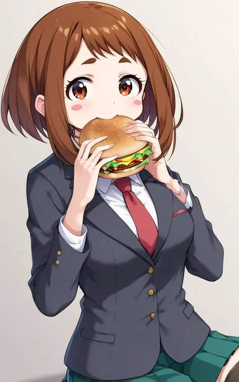 a close up of a person eating a sandwich with a tie