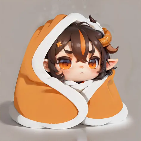 <lora:cozyblanket:1.0>, cozyblanket, simple background, satyr chibi, Orange blanket, masterpiece, 8k, high resolution, shallow depth of field, sharp focus