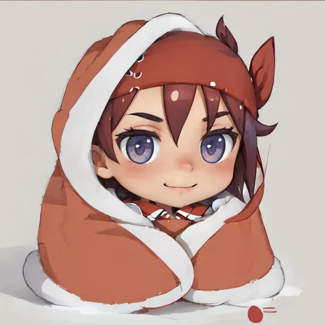 anime girl in a brown hoodedie with a red bow