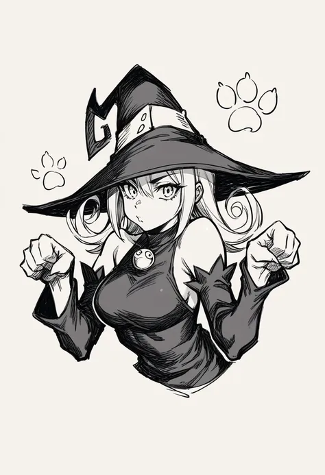 a drawing of a witch with a hat on her head