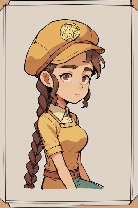 a drawing of a girl with long hair wearing a hat