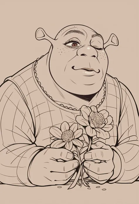 a drawing of a man with a flower in his hand