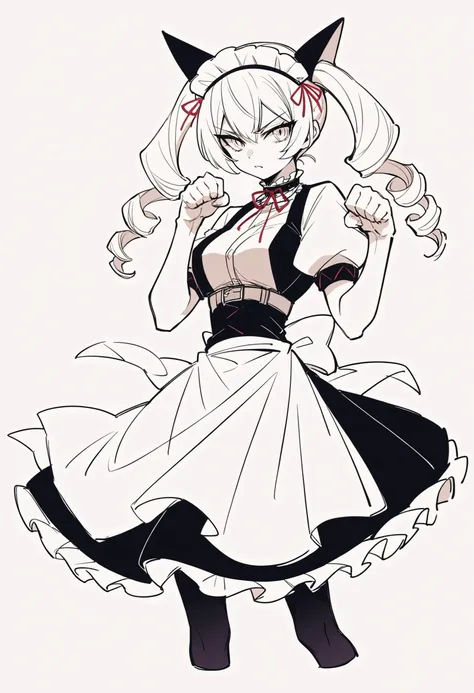 a drawing of a woman in a maid outfit with a cat ears